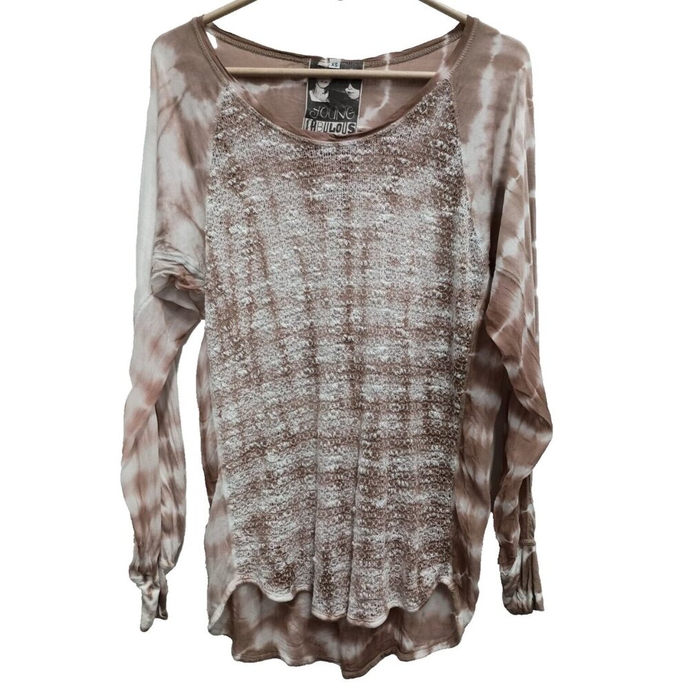 Young Fabulous & Broke Tunic Top Womens XS Beige Tie Dye Mixed Media BOHO Hippie